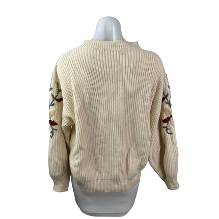Lola Cream Floral Embroidered Crew Neck Long Sleeve Sweatshirt Sweater Top M/L