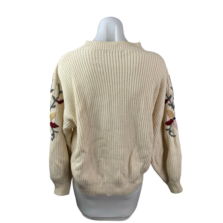 Lola Cream Floral Embroidered Crew Neck Long Sleeve Sweatshirt Sweater Top M/L