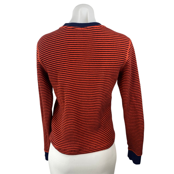Re/Done Women's Red Ribbed Knit Striped Crewneck Long Sleeve Sweater Top Size S