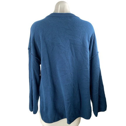 Lillusory Women's Blue Waffle Knit Button Long Sleeve Henley Sweater Top Size L