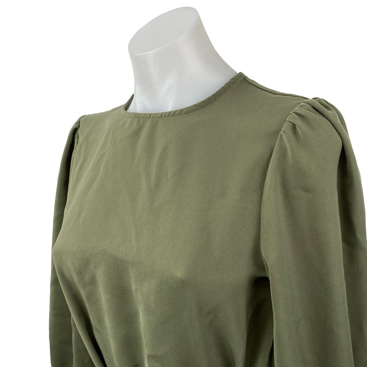 Oak + Fort Women's Green Long Balloon Sleeve Tie Waist Peplum Blouse Top Size XS