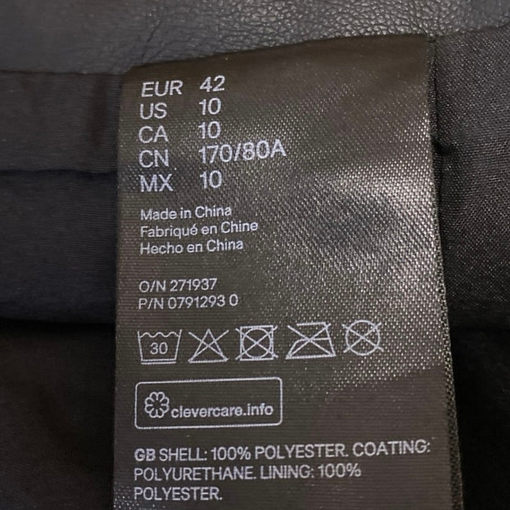 H&M Women's Black Faux Leather Vegan High Waisted Straight Pencil Mini Skirt 10