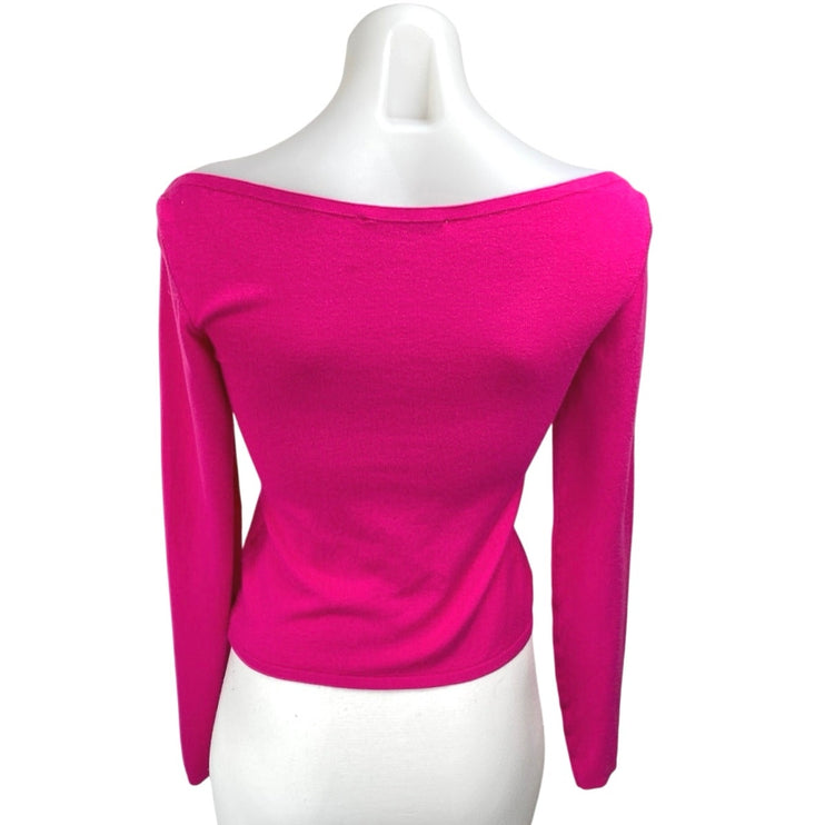 NA-KD Women's Pink Long Sleeve Cut Out Ribbed Knit Boat Neck Sweater Top Size XS
