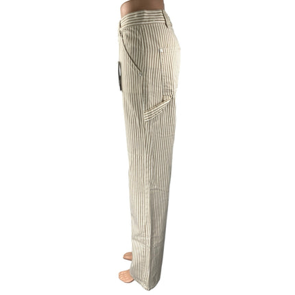 NEW MNG Mango Beige White Striped Straight Carpenter Cargo Trousers Pants Size 2