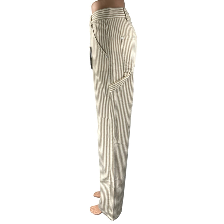 NEW MNG Mango Beige White Striped Straight Carpenter Cargo Trousers Pants Size 2