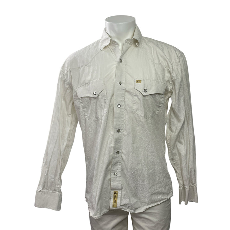 Larry Mahan Men's White Long Sleeve Chest Pocket Button Down Shirt Top Size L