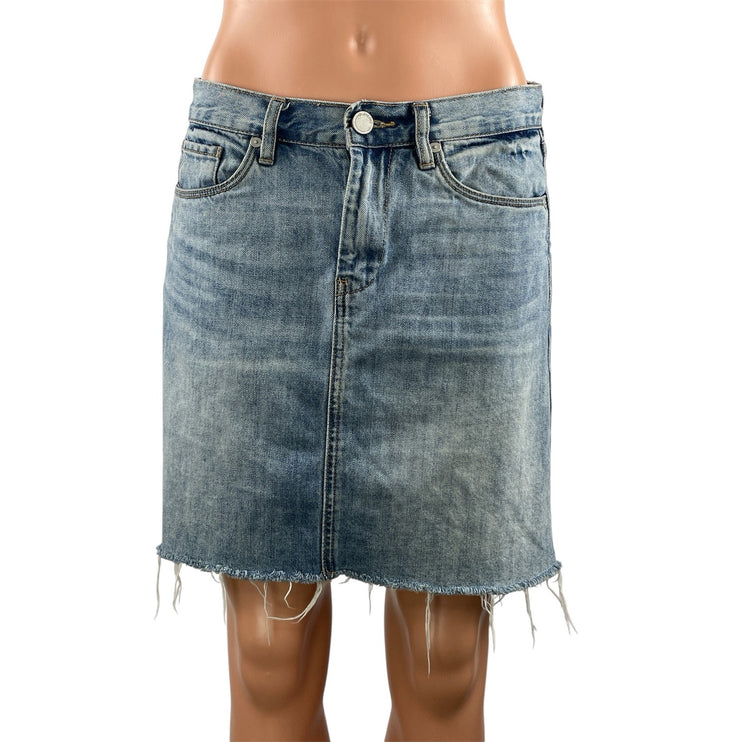 BLANKNYC Womens Blue Mid Rise Distressed Frayed Raw Hem Mini Denim Jean Skirt 27
