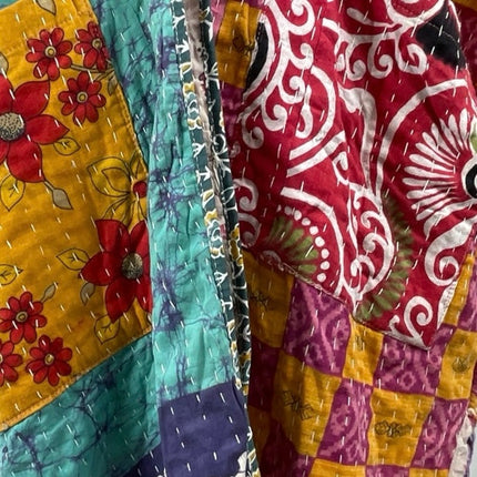 Rahab's Rope Reversible Kantha Stitch Midi Kaftan Duster Coat Jacket Free Size