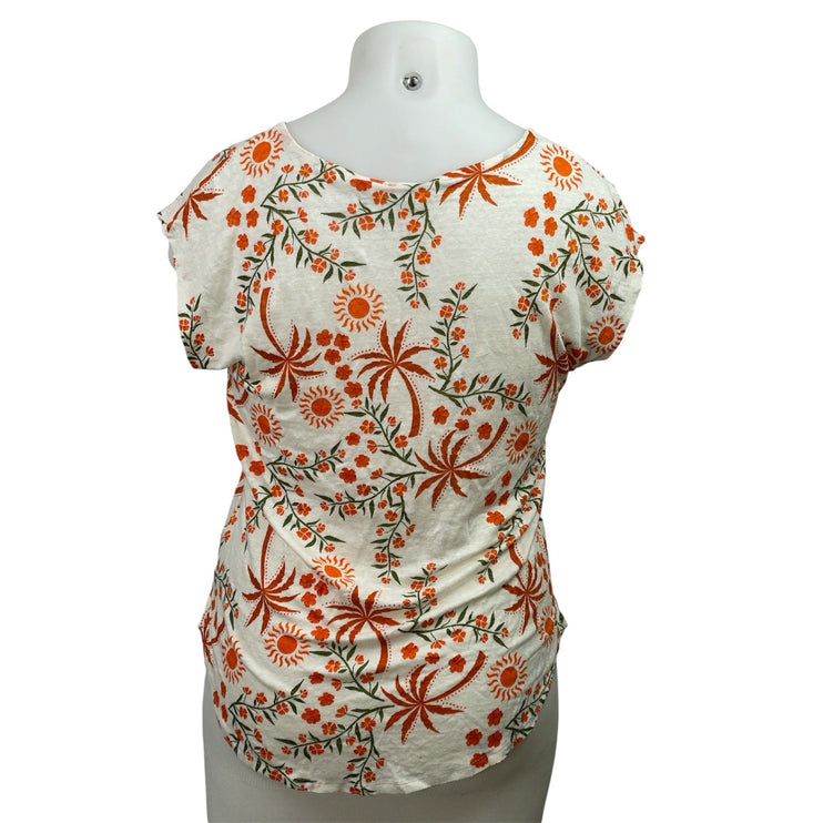 C&C California 100% Linen Women's Multicolor Floral Short Sleeve Blouse Top XL