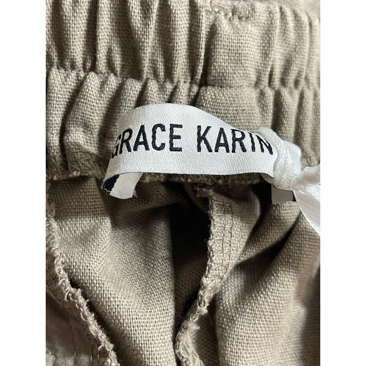 NEW Grace Karin Women's Brown High Elastic Waist Pleated Trousers Dress Pants L