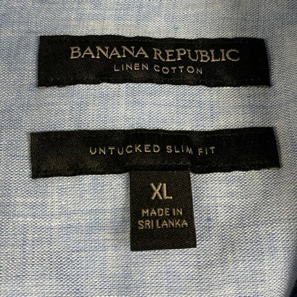 Banana Republic Men's Blue Linen Untucked Slim Long Sleeve Button Up Shirt XL