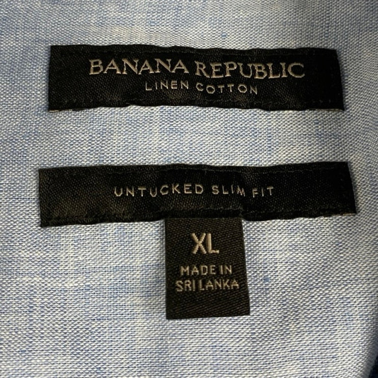 Banana Republic Men's Blue Linen Untucked Slim Long Sleeve Button Up Shirt XL