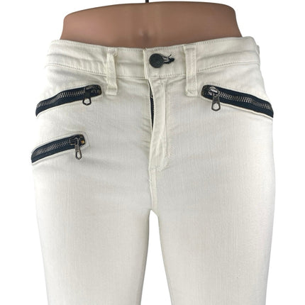 Rag & Bone Women's White Skinny Leg Mid Rise Zipper Biker Denim Jeans Pants 29