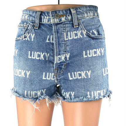 Lucky Brand Women's Blue Logo Print Cut-Off High Rise Denim Jean Shorts Size 26
