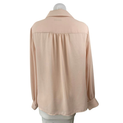 Calvin Klein Women's Coral Long Sleeve Collared PLeated Shirt Blouse Top Size M