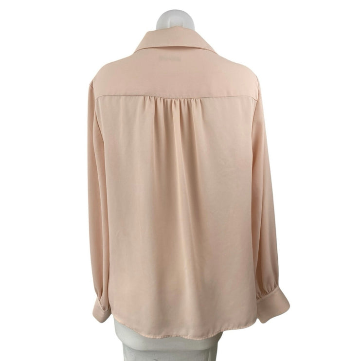 Calvin Klein Women's Coral Long Sleeve Collared PLeated Shirt Blouse Top Size M