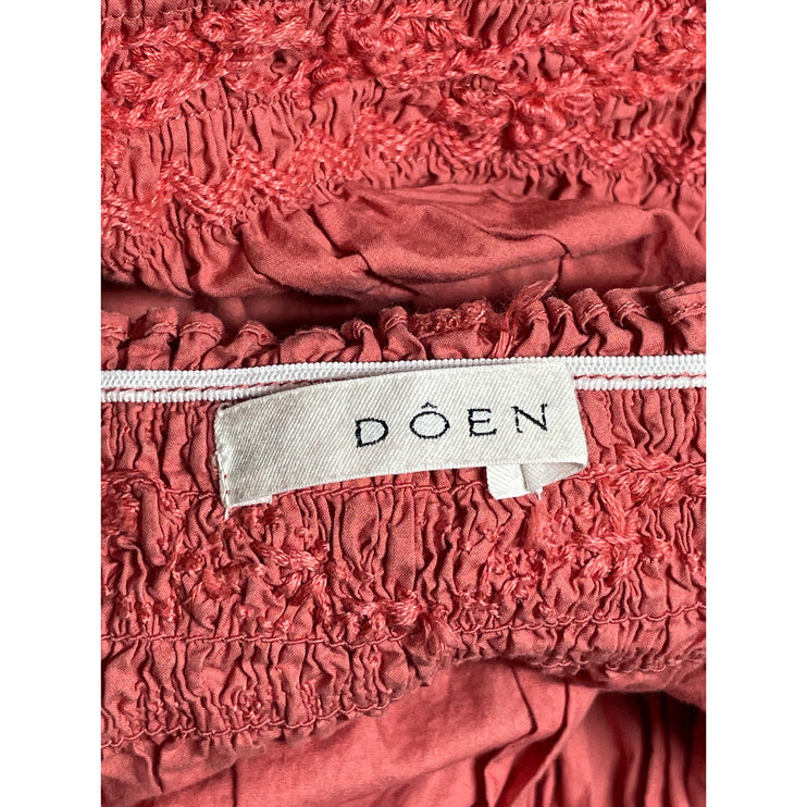 Doen Women's Pink Long Puff Sleeve Smocked Peasant Ruffle A Line Midi Dress M
