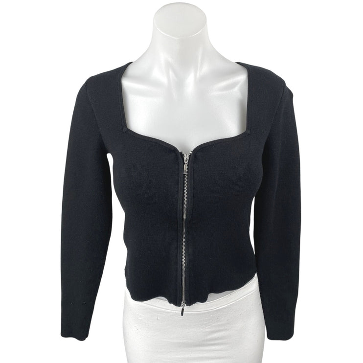 Abercrombie & Fitch Women's Black Zip Up Long Sleeve Crop Cardigan Sweater Top M