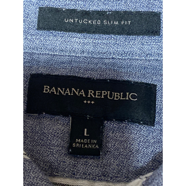 Banana Republic Untucked Slim Fit Men's Gray Long Sleeve Button Down Shirt Top L