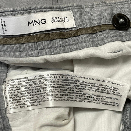 MNG by Mango 100% Linen Men's Gray High Rise Straight Bermuda Casual Shorts 34