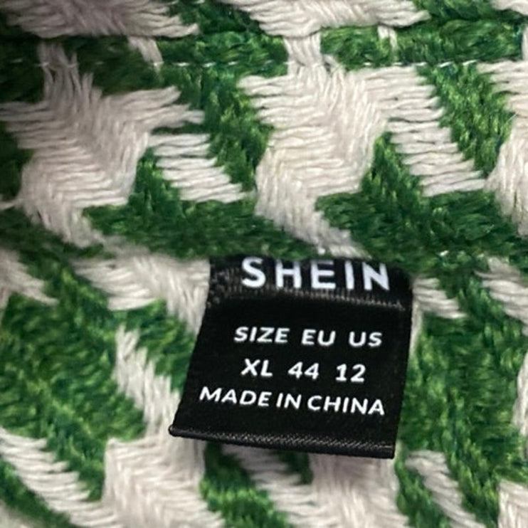 Shein Green Wool Knit Houndstooth Fringe Long Sleeve Button Crop Jacket Top 12