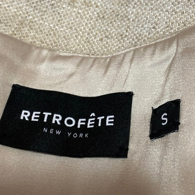 Retrofete Blaine Beige Linen Sleeveless Halter Backless Mini Bodycon Dress Sz S