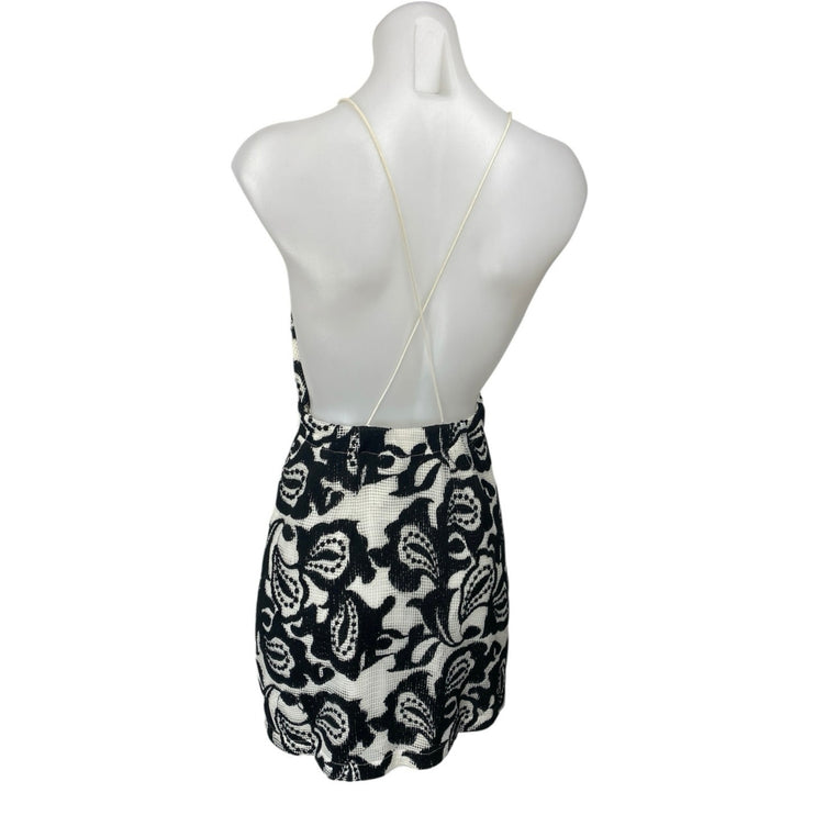 Anthropologie Maeve White Black Paisley Sleeveless Mini Bodycon Dress Size 00