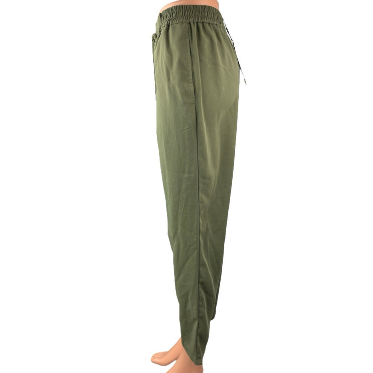 NEW Zara Womens Green Drawstring Pleated High Rise Cropped Trouser Pants Size XS