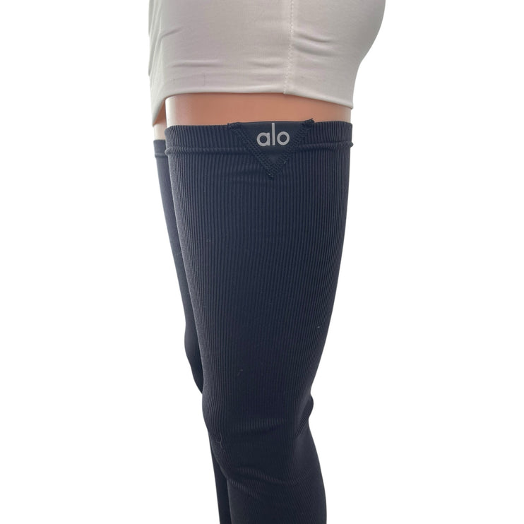 Alo Womens Black Sports Athletic Activewear Thigh High Compression Stockings S/M