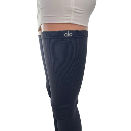 Alo Womens Black Sports Athletic Activewear Thigh High Compression Stockings S/M