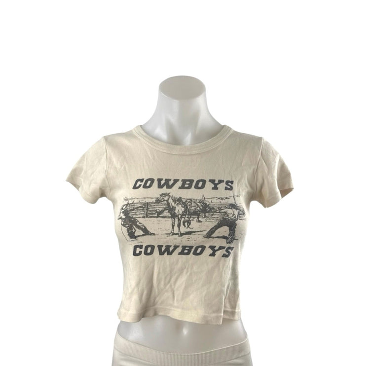 Brandy Melville Ashlyn Cowboys Graphic Short Sleeve Crop Basic Tee T-Shirt Top S