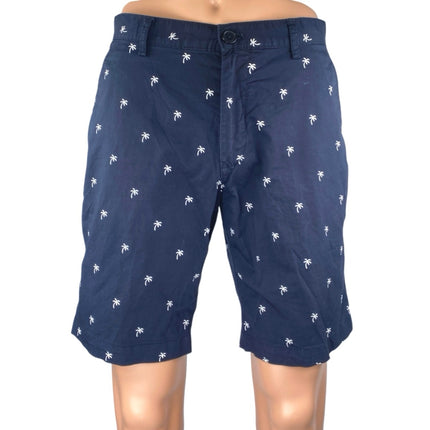 H&M Men's Navy Blue White Palm Tree Khaki Chino Bermuda Casual Shorts Size 32