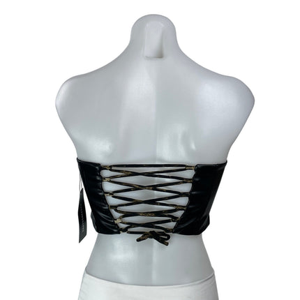 NEW THATSSOFETCH Black Faux Leather Sleeveless Strapless Bustier Corset Top Sz 0