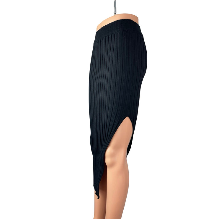 Klesis Black Ribbed Knit High Waist Pull On Slit Sculpt Pencil Midi Skirt Size M