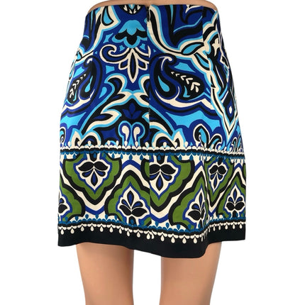 Zara Blue Multicolor Paisley Printed Straight Pencil Zipper Mini Skirt Size XL