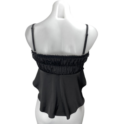 Lioness Black Sleeveless Ruched Lace Trim Cami Camisole Tank Crop Top Size XS