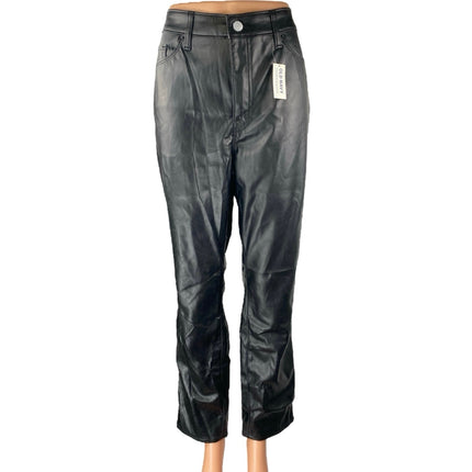 NEW Old Navy Black Faux Vegan Leather High Waist Straight Leg Trousers Pants 14