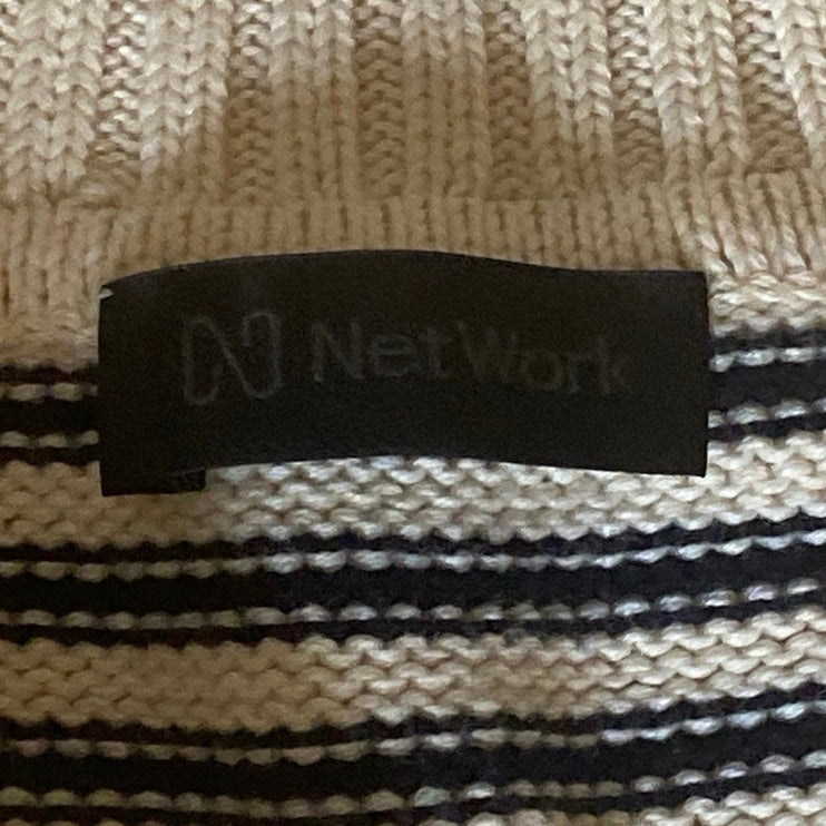 NetWork Women's Cream Black Striped Sleeveless Knit Polo Vest Sweater Top Size S