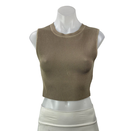 Aritzia Babaton Sculpt Womens Taupe Sleeveless Knit Muscle Cropped Tank Top Sz M