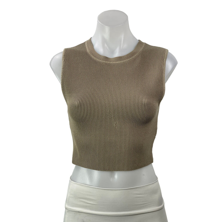 Aritzia Babaton Sculpt Womens Taupe Sleeveless Knit Muscle Cropped Tank Top Sz M