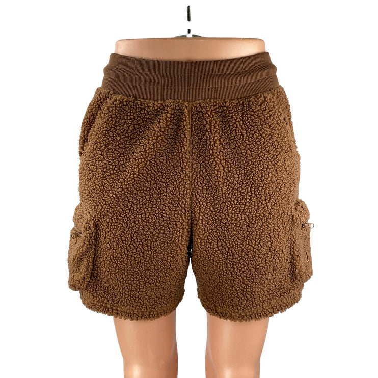 Champion Women's Brown Teddy Sherpa Fuzzy High Waisted Cargo Shorts Size XS