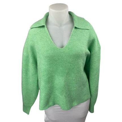 Sussan Women's Green Knit Long Sleeve V Neck Collared Polo Sweater Top Size 3XL