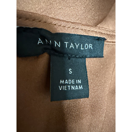 Ann Taylor Brown Silk Satin Long Sleeve V Neck Faux Wrap Blouse Bodysuit Top S