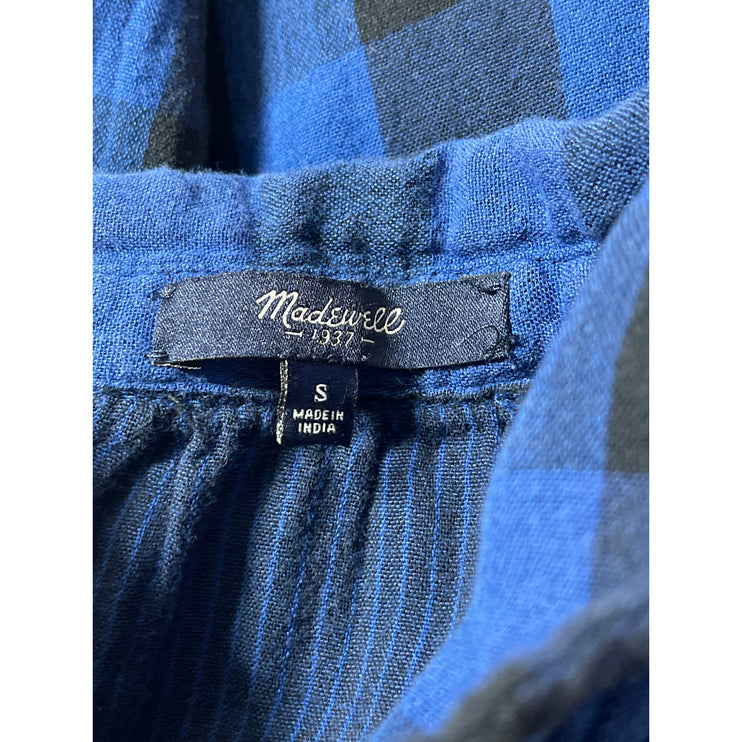 Madewell Blue Black Checkered Plaid Long Sleeve Button Down Shirt Dress Size S