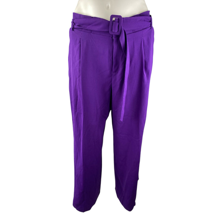Eloquii Women's Purple High Waisted Tie Front Wide Leg Trousers Pants Size 20