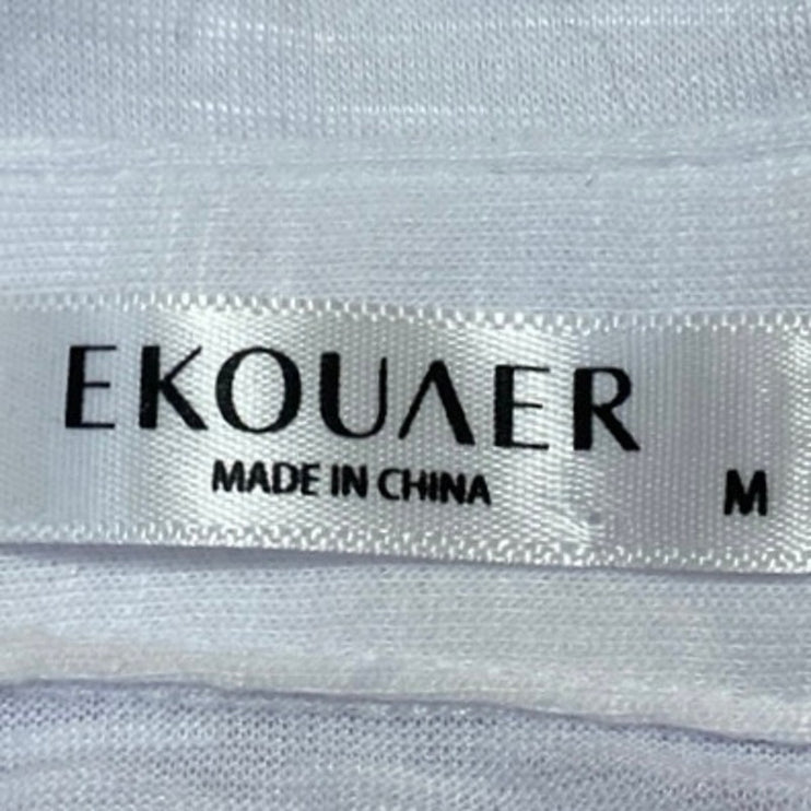Ekouaer Women's White Collar Long Sleeve Button Down Mini Tunic Shirt Dress Sz M