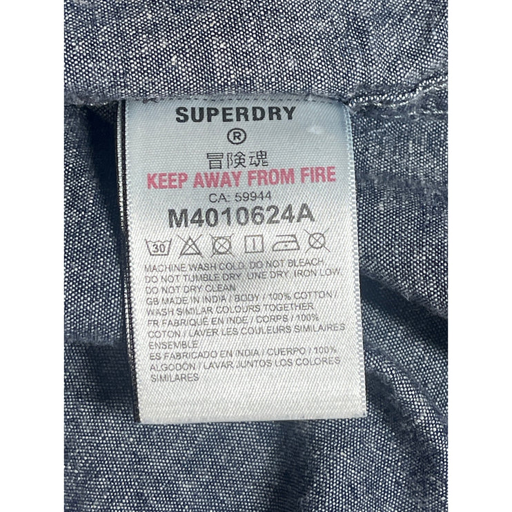 Superdry Men's Gray Short Sleeve Chest Pocket Button Down Shirt Top Size L