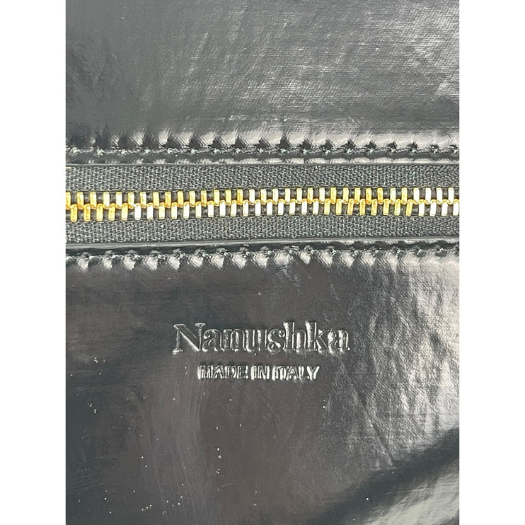 Nanushka Black PU Leather Strap Zipper Purse Clutch Wristlet Mini Handbag OS