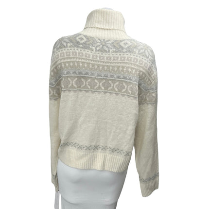 NEW French Connection Cream Gray Fair Isle Long Sleeve Turtleneck Sweater Top M