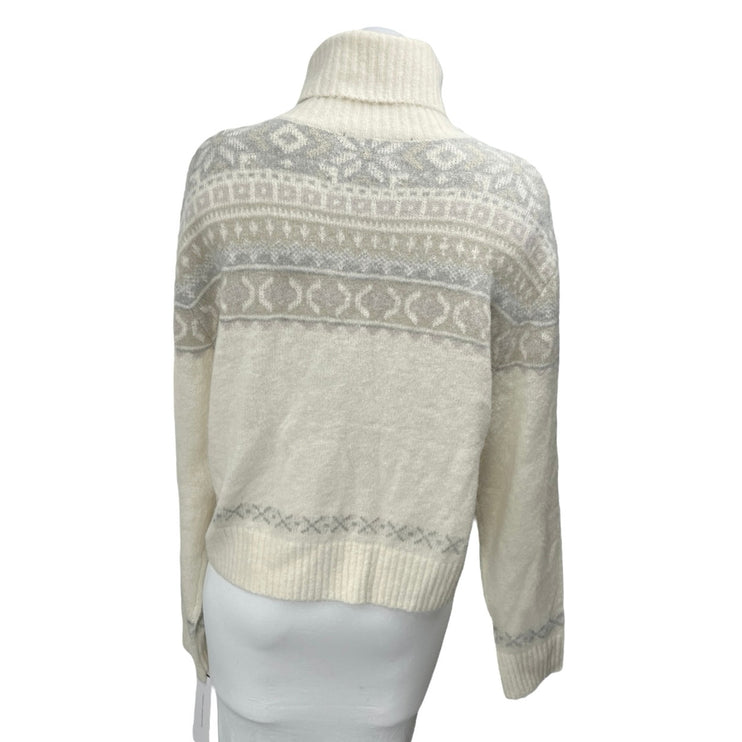 NEW French Connection Cream Gray Fair Isle Long Sleeve Turtleneck Sweater Top M